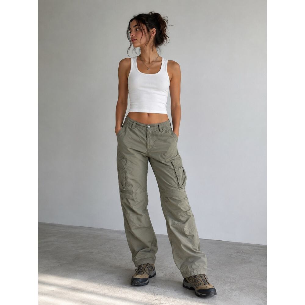 REI Sahara Convertible Hiking Pants Olive Green Cargo Zip-Off Trail Pants M 30L